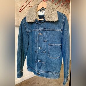 Zara Men's Denim Jacket with Shearling Collar